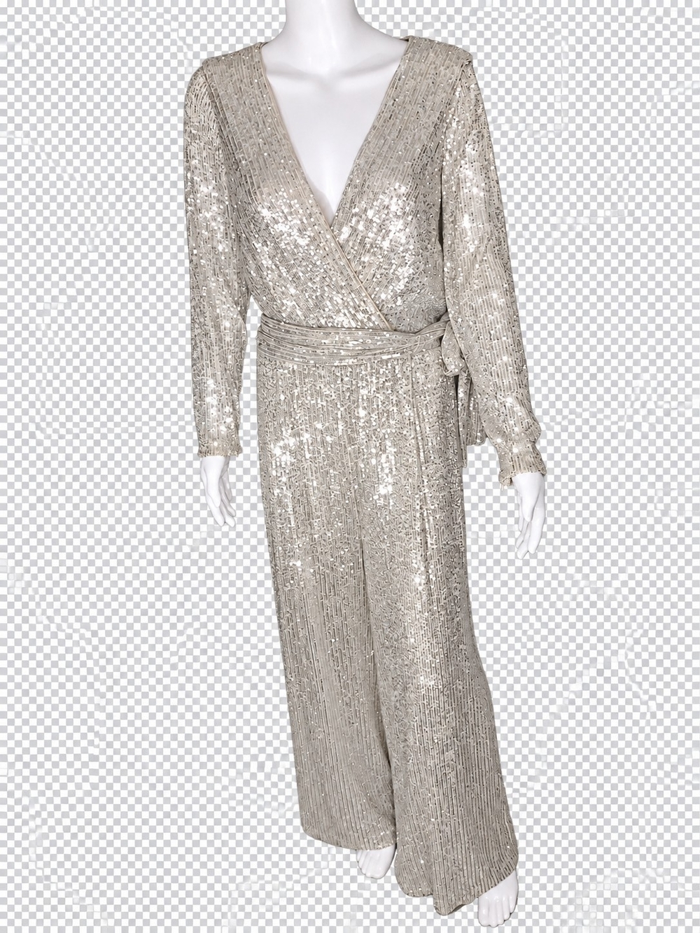 Eliza J Size 14 Silver Sequin Belted Wide-Leg Jumpsuit 🔥🔥